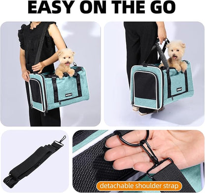 Top Load Medium Cat Carrier Private Curtain, United Approved TSA Pet Travel Crate Suitcase, Soft-Sided Small Dog Vet Friendly Carry Bag 18 x 11 x 11 Inch Delta, American Airline Undereat Teal