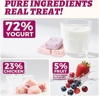 Wellix Freeze-Dried Cat Treats for Dog & Cat - Triberry Yoggy Cat&Dog Yogurt Treats with Chicken Flavor Fruits - Probiotics Digestive & Immune Health Cats&Dogs Food Toppers 4.23oz