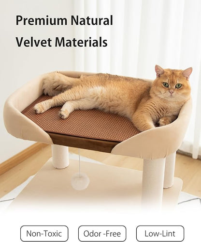 Cat Tree for Large Cats, Modern Senior Friendly Cat Tower with Wide Shelves, Cotton Scratching Posts, Super Sturdy Base, Cozy Perches, and Interactive Toys for Indoor Kittens, 37.4'' Cream