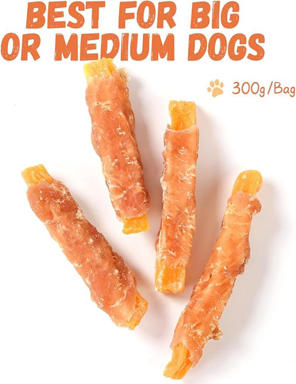 Chicken Jerky Wrapped Sweet Potato Dog Treats w/Taurine, Healthy Dog Snacks Low Fat High Protein, Chewy Training Rewards Treats for Small Medium Large Breeds,10.6 oz, 13-17 Counts