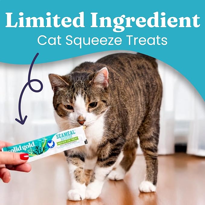 Solid Gold Lickable Cat Treats - Limited Ingredient Tuna SeaMeal™ Squeezable Healthy Cat Treats for Indoor Cats w/Seaweed for Gut & Immune Support - 0.5oz Pack of 30