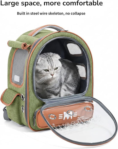 Cat Bubble Backpack Carrier, Clear Pet Bag for Cats and Small Dogs up to 20 Lbs, Great for Outdoor Hiking Camping (Green Orange)