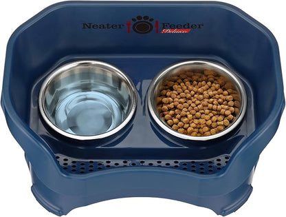 Neater Pet Brands Neater Feeder Deluxe Mess Proof Dog Bowls Elevated for Medium Dogs 19-40 lbs, Made in USA, No Spill Raised Dog Food Bowl Stand Feeding Station, Food and Water Bowl Set, Dark Blue