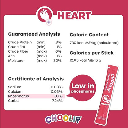 Choolip Squeeze Vita Stick Lickable Cat Treats & Dog Puree – 49-Count Heart Support Tubes, Creamy Grain-Free High-Protein Puree with Omega 3, Taurine, L-Carnitine & CoQ10 for Healthy Heart & Energy