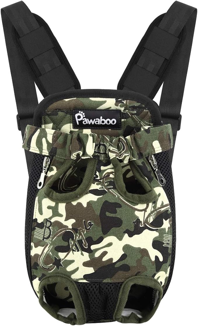 Pawaboo Pet Carrier Backpack, Adjustable Pet Front Cat Dog Carrier Backpack Travel Bag, Legs Out, Easy-Fit for Traveling Hiking Camping for Small Medium Dogs Cats Puppies, Medium,Deep Camouflage Black