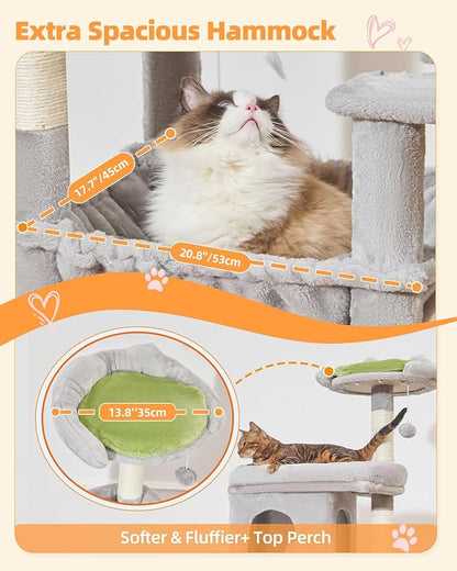 Taoqimiao 83In Heavy Duty Cat Tree, Suitable 20lb+ Large Cats, XXL-Cat Tower for Indoor Cats Large Adult, 2 Luxurious Cat Cando with 8 Scratching Posts,Oversized Metal Hammocks, Light Gray MS032W