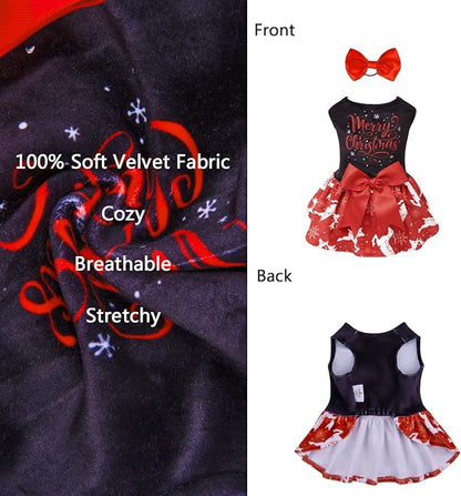 CuteBone Merry Christmas Dog Dress Velvet for Small Dogs Girl Reindeer Puppy Dresses Red Dog Clothes CVA04XXS-D