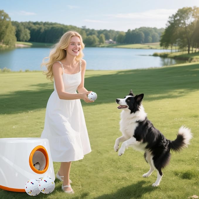 Automatic Ball Launcher for Dogs with 6pcs 2.3 Inch Etpu Tennis Balls,Thrower Distance 20-45ft,interacive Dog Toys for Indoor/Outdoor for Small Or Medium Dogs