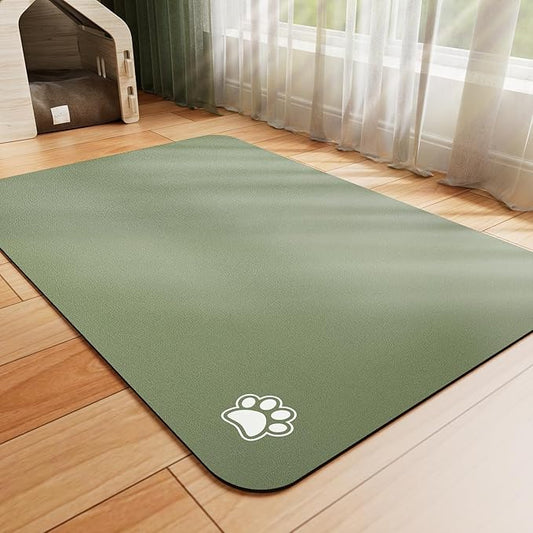 Pet Feeding Mat - Absorbent Dog Mat for Food and Water, No Stains Cat Bowl Mat, Easy to Clean Pet Placemats, Quick Dry Dog Water Dispenser Mat for Messy Drinkers | Paw Green 18"x 28"
