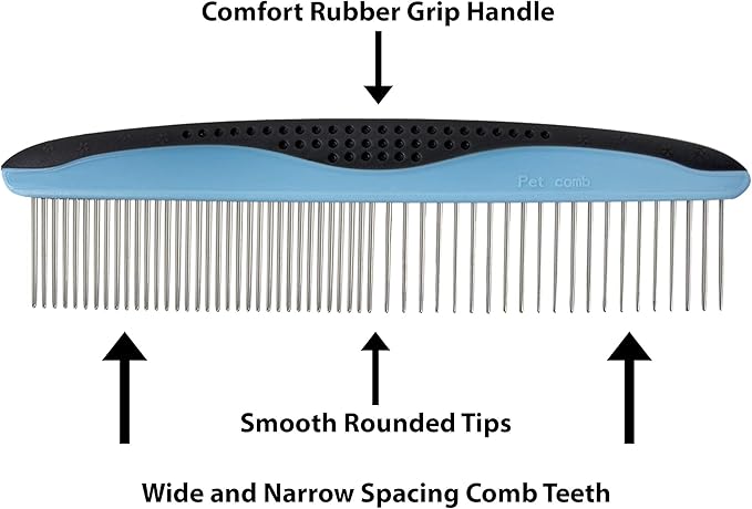 Dog Comb, Grooming Set for Dogs, 2 Sizes Pet Grooming Comb with Stainless Steel Teeth, Comfort Grip Handle, Dog Grooming Supplies, Large Pet Comb and Small Pet Comb