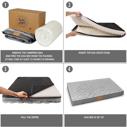 Patas Lague Orthopedic Dog Bed Large Sized Dog 36''X24'', Waterproof Soft Comfortable Egg Crate Foam Large Pet Beds Crate Mat with Removable Washable Cover and Nonskid Bottom, Grey