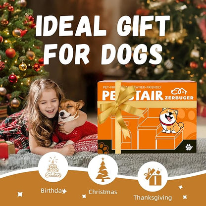 Dog Stairs 18" H, 3-Step Wider Dog Steps for High Beds Couch, Folding Storage Pet Stairs Gift for Small/Medium/Large Old Dogs Cats, Ramp for Climbing Car Up to 200 lbs, (Gray, with Condo)