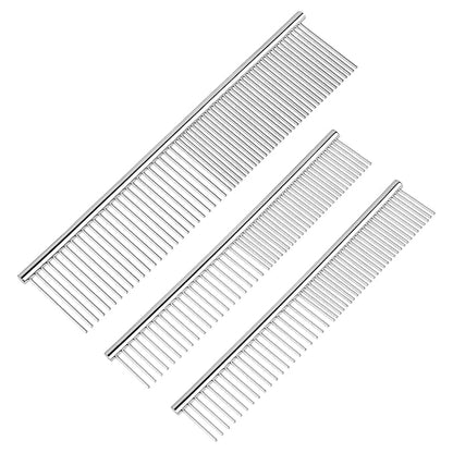 BEVTEE Dog Combs for Grooming Matting, 3 Pack Metal Comb for Pet Cat Greyhound Poodle Doodle, Removing Tangles & Knots, 6.3"/7.4"