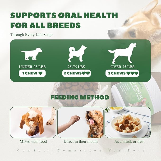 Dog Teeth Cleaning Chews, Dog Dental Chews for Plaque & Tartar Control with Natural Enzymes, Dental Care for Dogs with Probiotic, Fresh Breath for Small Medium Large Dogs