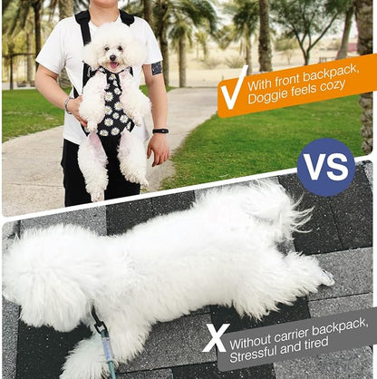 Pawaboo Pet Carrier Backpack, Adjustable Pet Front Cat Dog Carrier Backpack Travel Bag, Legs Out, Easy-Fit for Traveling Hiking Camping for Small Medium Dogs, Medium Size, Black Daisy