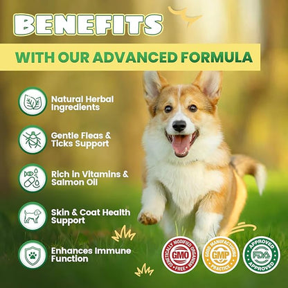 Flea and Tick Prevention for Dogs, 200 Natural Soft Chewables Flea and Tick Support with Vitamins & Fish Oil, Oral Flea Chews Supplement for Dogs -All Breeds, Puppy to Senior Dog, Chicken Flavor