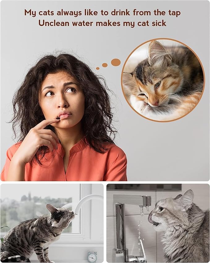 PEKTACO Cat Water Fountain, 3.2L/108oz Stainless Steel Pet Water Fountain for Cats/Dogs Indoor, Dog Drinking Dispenser Metal Kitty Spout with 6 Filters+ 6 Sponges