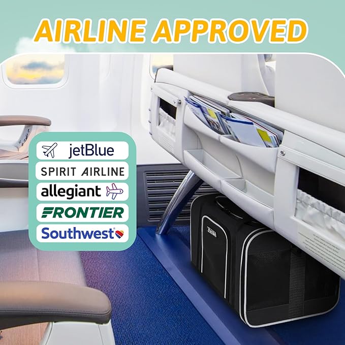 Petskd Pet Carrier 17x12x8.5 JetBlue Allegiant Airline Approved,Pet Travel Carrier Bag for Small Cats and Dogs, Soft Dog Carrier for 1-8 LBS Pets,Dog Cat Carrier with Safety Lock Zipper(Black)