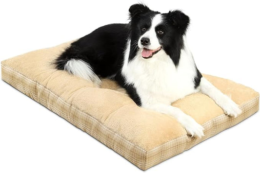 MIHIKK Washable L Dog Bed for Large Dogs with Anti-Slip Bottom, Premium Foam Pet Pad for Crate for Large Medium Small Sized Puppies, 35" x 23" Light Brown