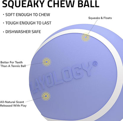 Playology Dog Toys | Squeaky Chew Ball - Bouncy Durable Floating Fetch Ball for Dogs, Value 3-Pack | Small Blueberry Scented Toy - Easy to Clean and Made from Non Toxic Materials