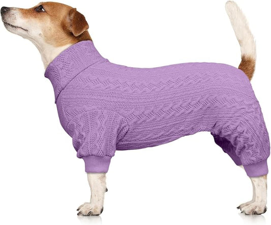 Dog Sweaters for Large Dogs Turtleneck Knitted Pet Clothes Solid Color Puppy Sweater Warm Dog Sweater(Purple&L)