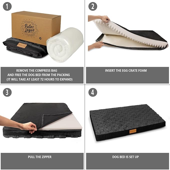 Patas Lague Orthopedic Dog Bed for Small Dogs 20''X15'', Waterproof Soft Warm Comfortable Egg Crate Foam Small Pet Beds Mat with Removable Washable Cover and Nonskid Bottom, Black