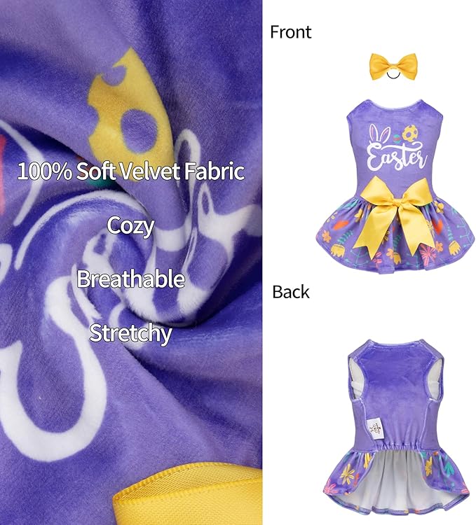 CuteBone Easter Dog Dress Velvet for Small Dogs Girl Flower Skirt Puppy Dresses Purple Dog Clothes CVA16XS-D