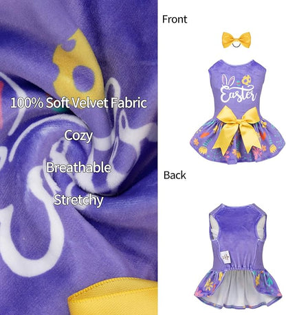 CuteBone Easter Dog Dress Velvet for Small Dogs Girl Flower Skirt Puppy Dresses Purple Dog Clothes CVA16XS-D