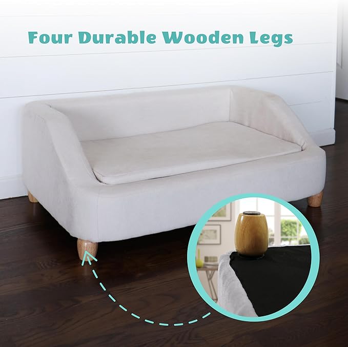 Critter Sitters 36-In. Microfiber White Rectangular Dog Sofa for Medium-Sized Dogs, Modern and Stylish Elevated Dog Bed for Home or Apartment, Comfortable and Easy to Clean Pet Beds