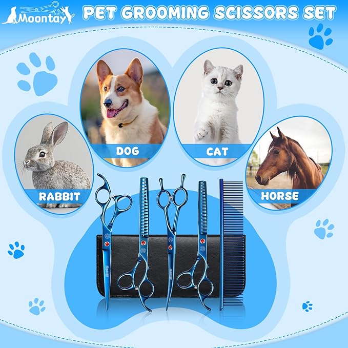 Professional Dog Grooming Scissors Set, 7 Inch/8 Inch Pet Grooming Scissors Chunkers Shears for Dog, Curved Dog Grooming Scissors, Thinning Shears for Dog with Grooming Comb