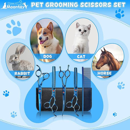 Professional Dog Grooming Scissors Set, 7 Inch/8 Inch Pet Grooming Scissors Chunkers Shears for Dog, Curved Dog Grooming Scissors, Thinning Shears for Dog with Grooming Comb