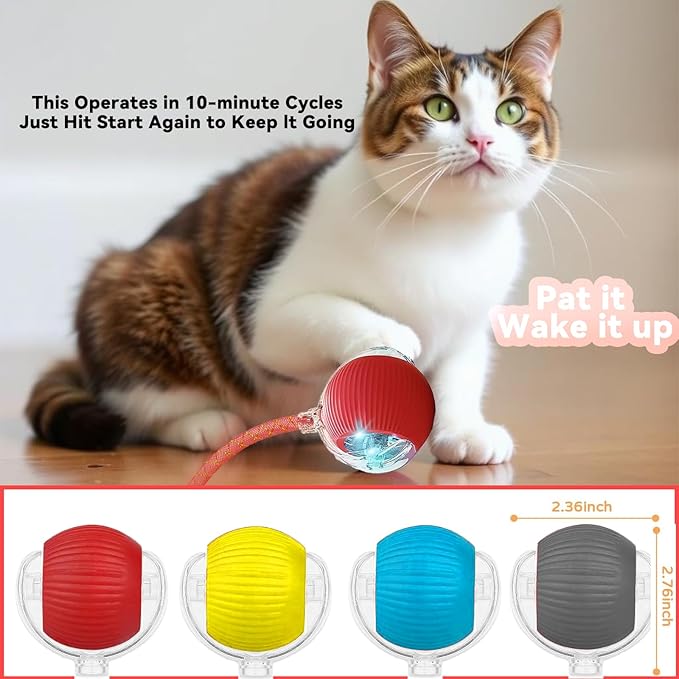 Christmas Stocking Stuffer Speedy 2.0 Tail 2 Packs Interactive Cat Toys for Indoor Cats, Automatic Cat Toy with Elastic Mesh Tail, Electric Rolling Ball on Carpet, Chirping and Motion Activate Cat