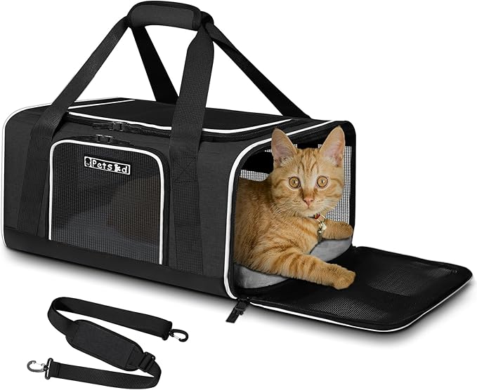 Petskd Pet Carrier 17x12x8.5 JetBlue Allegiant Airline Approved,Pet Travel Carrier Bag for Small Cats and Dogs, Soft Dog Carrier for 1-8 LBS Pets,Dog Cat Carrier with Safety Lock Zipper(Black)