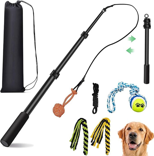 Flirt Pole for Dogs, Interactive Toys Tug-of-war for Pet, Durable Teaser Wand, Chase Toys with Rope Chewing Sticks, for Outdoor Exercise & Training