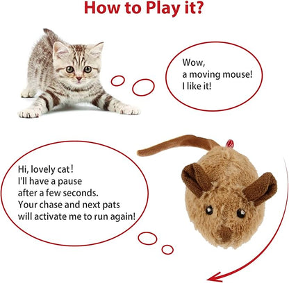 Gigwi Interactive Cat Toy Mouse, Moving Automatic Cat Toys Mice Electronic with Furry Tail, Automatic Squeaky Cat Toys for Kitten Indoor/Outdoor Exercise (Brown-Ear)
