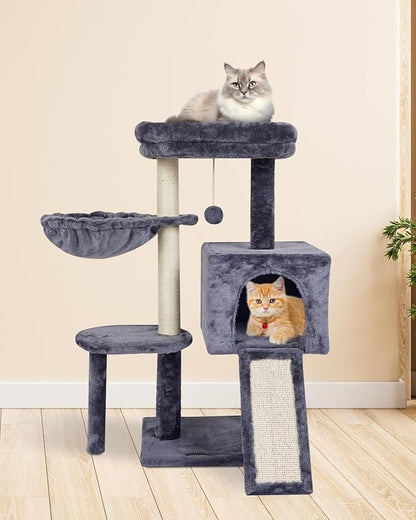 FISH&NAP Cute Cat Tree Kitten Cat Tower for Indoor Cat Condo Sisal Scratching Posts with Jump Platform Cat Furniture Activity Center Play House SmokyGrey