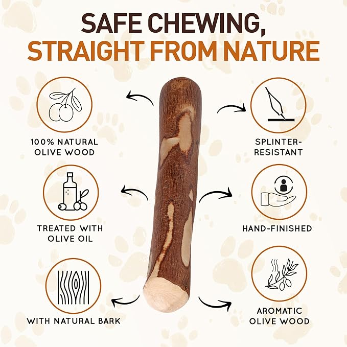 Wildfang® Olive Wood Chewing Sticks for Dogs, Medium - Tough Chew Toys for Aggressive Chewers, Puppy Chew Toys for Teething, Training for Chewing Muscles, Olive Wood Stick for Dog (33-55lbs), 3pack