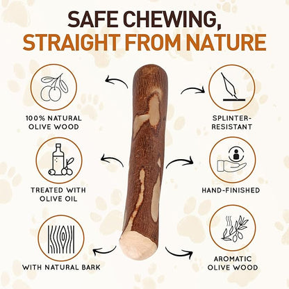 Wildfang® Olive Wood Chewing Sticks for Dogs, Medium - Tough Chew Toys for Aggressive Chewers, Puppy Chew Toys for Teething, Training for Chewing Muscles, Olive Wood Stick for Dog (33-55lbs), 3pack