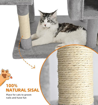 Made4Pets Tall Cat Tree, 71 Inches Cat Tree Tower for Indoor Cats Large Adult, Plush Multi-Level Cat Tower with 5 Scratching Posts, 2 Hammock, Condo and Perch, Big Cat House Indoor, Grey