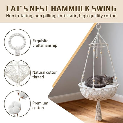 Cat Hammock Cat Window Perch, Bohemian-Style Hanging Basket Swing, Soft Pet Bed Cushion, Comfortable Window Kitty Bed, Perfect for Cats to Sunbathe, Take Naps, and Gaze Into the Distance 30*90CM