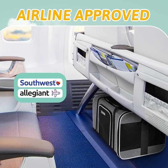 Petskd Pet Carrier 17x13x9.5 Southwest Airline Approved,Pet Travel Carrier Bag for Small Cats and Dogs, Soft Dog Carrier for 1-15 LBS Pets,Dog Cat Carrier with Safety Lock Zipper (Grey)