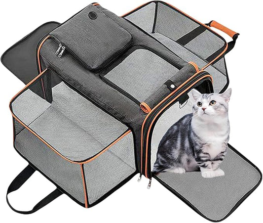 Expandable Travel Small Dog Cat Carrier(Large),Airline Approved Soft-Sided Pet Carrier with Removable Fleece Pad and Pockets for Cats/Puppy and Small Animals