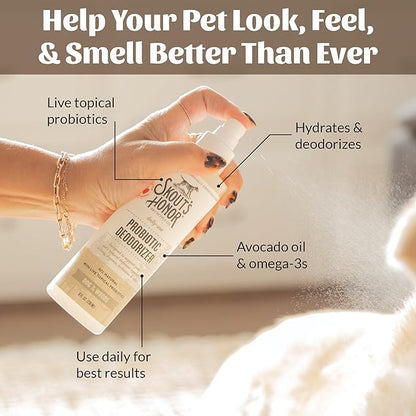 SKOUT'S HONOR Pet Deodorizer Spray- Hydrating Daily-Use with Avocado Oil & Omega-3s, Microbiome Friendly Certiified, Paraben & Sulfate-Free, 97% Natural, 8oz, Dog of The Woods, 2-Pack