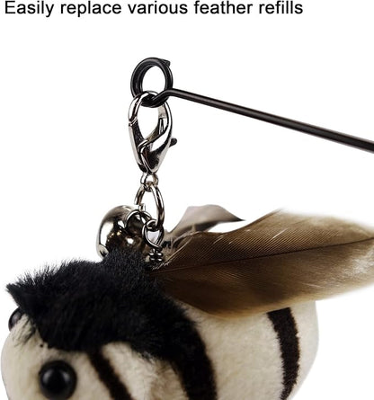 TTcat Interactive Bird & Insect Simulation Cat Toy Set 10 Pcs Feather Refills & 2 Pcs Cat Wand Toy, 29'' Flexible Steel Wire, Sturdy Wood Handle & Bell, for Indoor Kittens.