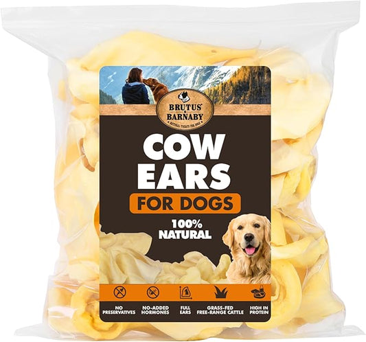 BRUTUS & BARNABY Cow Ears for Dogs – Whole Ears 30 ct, Thick Cut, Grass-Fed Angus Beef, All-Natural No-Rawhide Dog Treat Alternative