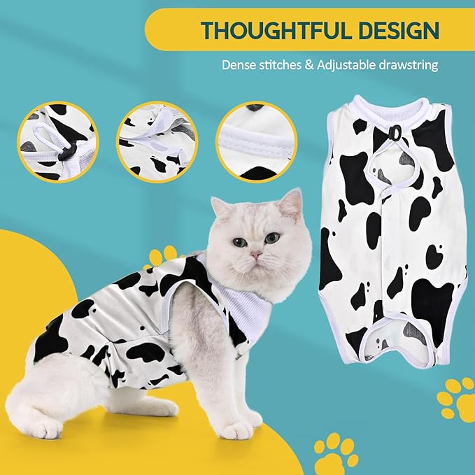 Avont Cat Recovery Suit - Kitten Onesie for Cats After Surgery, Cone of Shame Alternative Surgical Spay Suit for Female Cat, Post-Surgery or Skin Diseases Protection -Cow(M+)