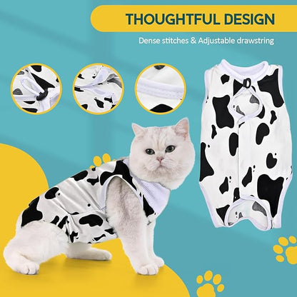 Avont Cat Recovery Suit - Kitten Onesie for Cats After Surgery, Cone of Shame Alternative Surgical Spay Suit for Female Cat, Post-Surgery or Skin Diseases Protection -Cow(M+)