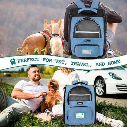 PetAmi Dog Backpack Carrier for Small Large Cat, Pet, Puppy, Ventilated Pet Hiking Backpack Travel Bag, Airline Approved Cat Backpack Carrier, Camping Biking Dog Bag Up to 18lbs Pet, Light Blue