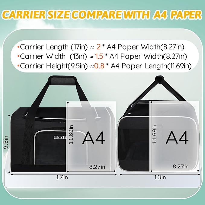 Petskd Pet Carrier 17x13x9.5 Southwest Airline Approved, Pet Travel Carrier Bag for Small Cats and Dogs, Soft Dog Carrier for 1-15 LBS Pets,Dog Cat Carrier with Safety Lock Zipper (Black)