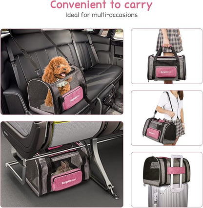 BurgeonNest Cat Carriers for Medium Puppy Under 25 lbs, Pet Carrier for Cats with Unique Side Bag,Top Load Small Pet Bag Soft-Sided Escape Proof with 4 Ventilated Windows